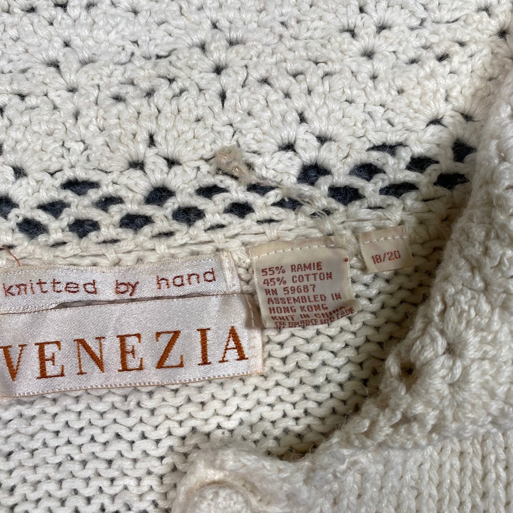 Venezia Vintage Hand Knitted Floral Sweater Crochet Collar White Womens 18/20 - Picture 5 of 7